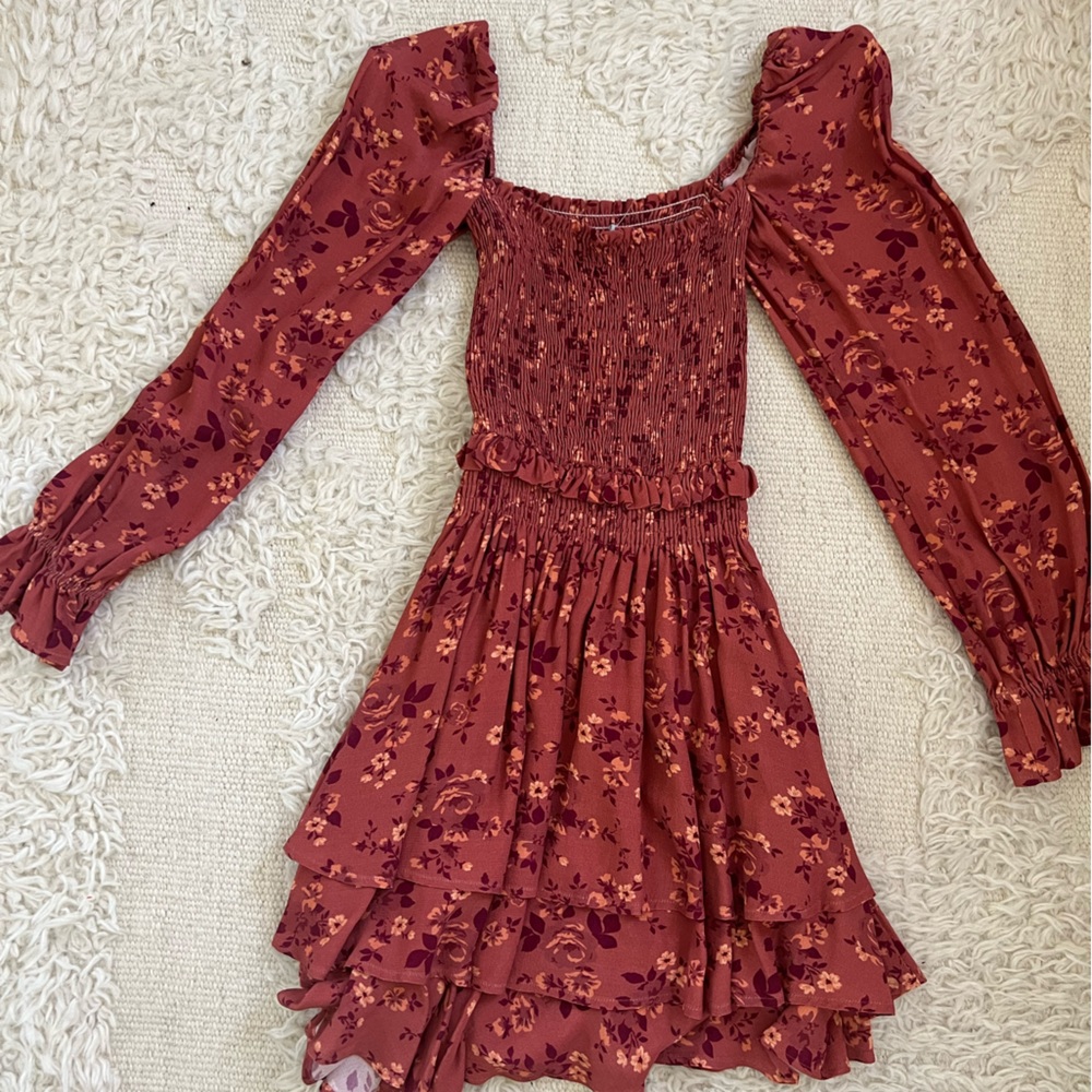 Bluelife orange long sleeve ruffle dress